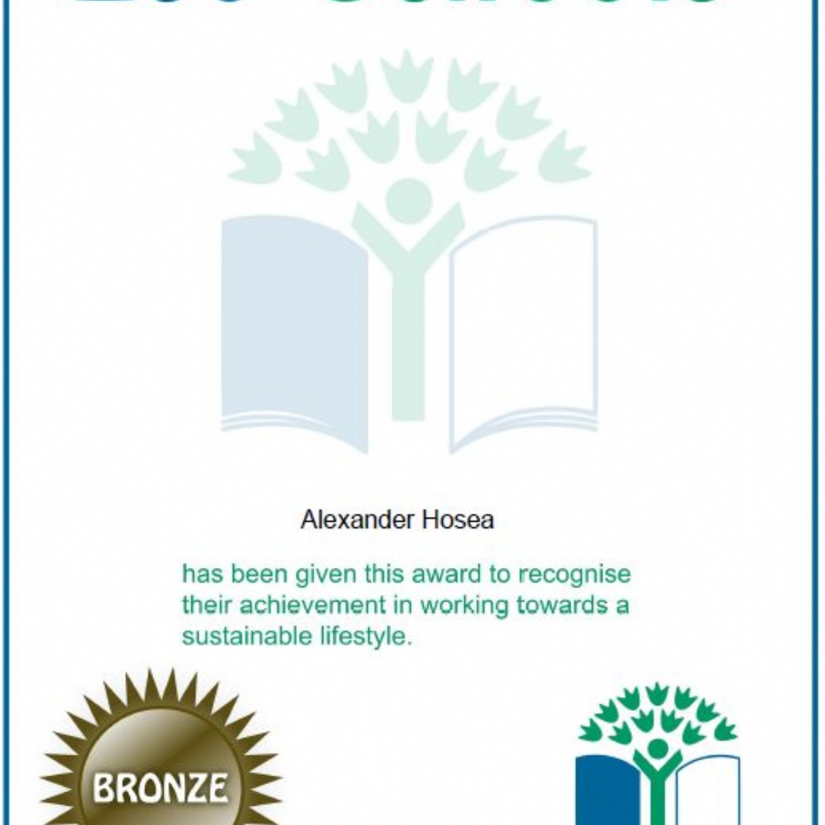 Alexander Hosea Primary School Bronze Award in EcoSchools June 2017